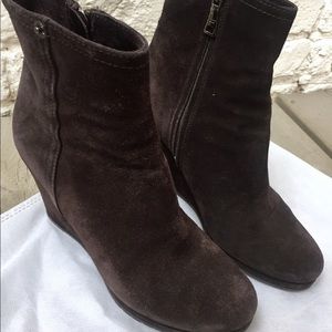 PRADA Sz 6.5 Brown Suede Wedge Booties